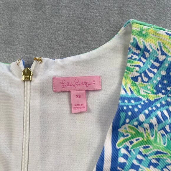 Lilly Pulitzer Dress XS Chiara Bennet Blue Stripe Tropic Print Cut Out Shift - Picture 12 of 15